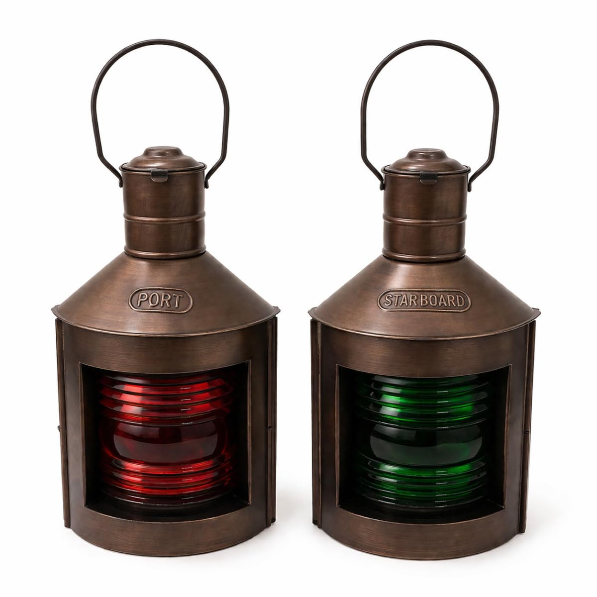 Metal Port & Starboard Lanterns ~ Set of 2 ~ Ship Oil Lamps